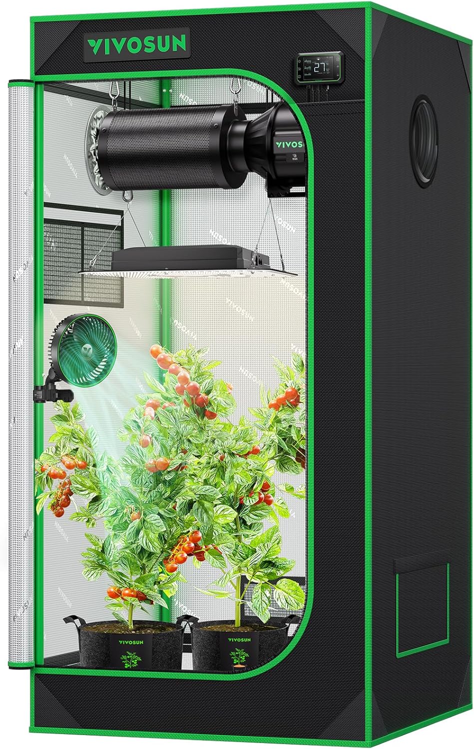 VIVOSUN Growzelt lichtdichtes Indoor Hydroponik Zelt mit reflektierendem Mylar Sichtfenster Bodenwanne stabile Rahmenstruktur Pflanzenzelt Gewächshaus S558 Grow Tent passend für VSF6450