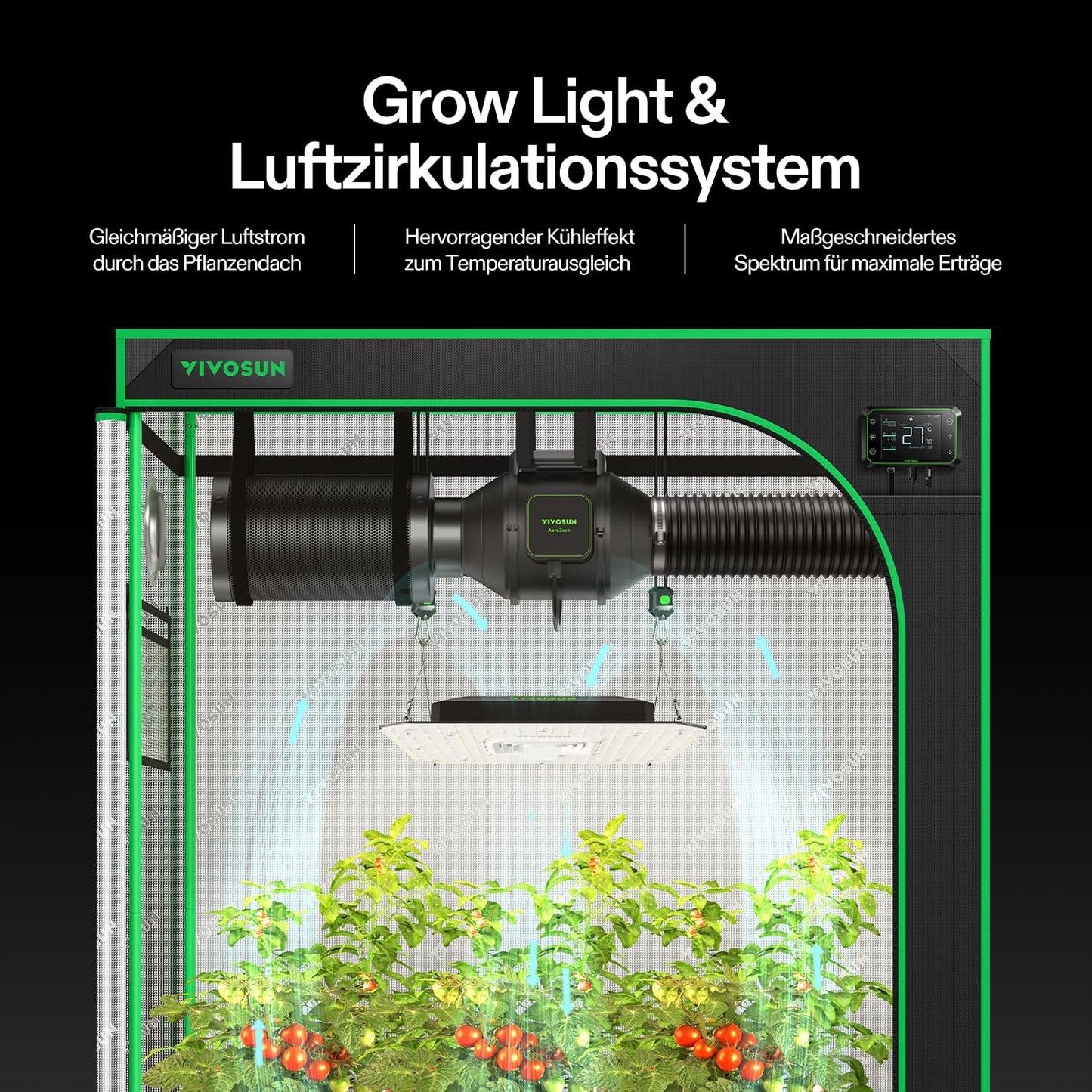 VIVOSUN Smart Growzelt Komplettset, WLAN-integriertes automatisches Grow-System mit 200W Vollspektrum-LED-Pflanzenlampe und effizientem Belüftungssystem mit GrowHub E42A+ Controller