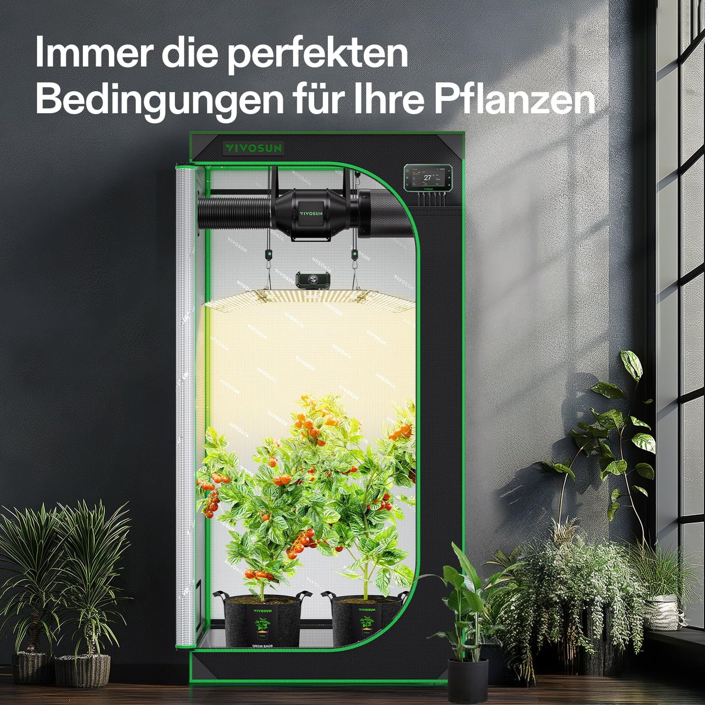 VIVOSUN Smart Growzelt Komplettset, WLAN-integriertes automatisches Grow-System mit 200W Vollspektrum-LED-Pflanzenlampe und effizientem Belüftungssystem mit GrowHub E42A+ Controller
