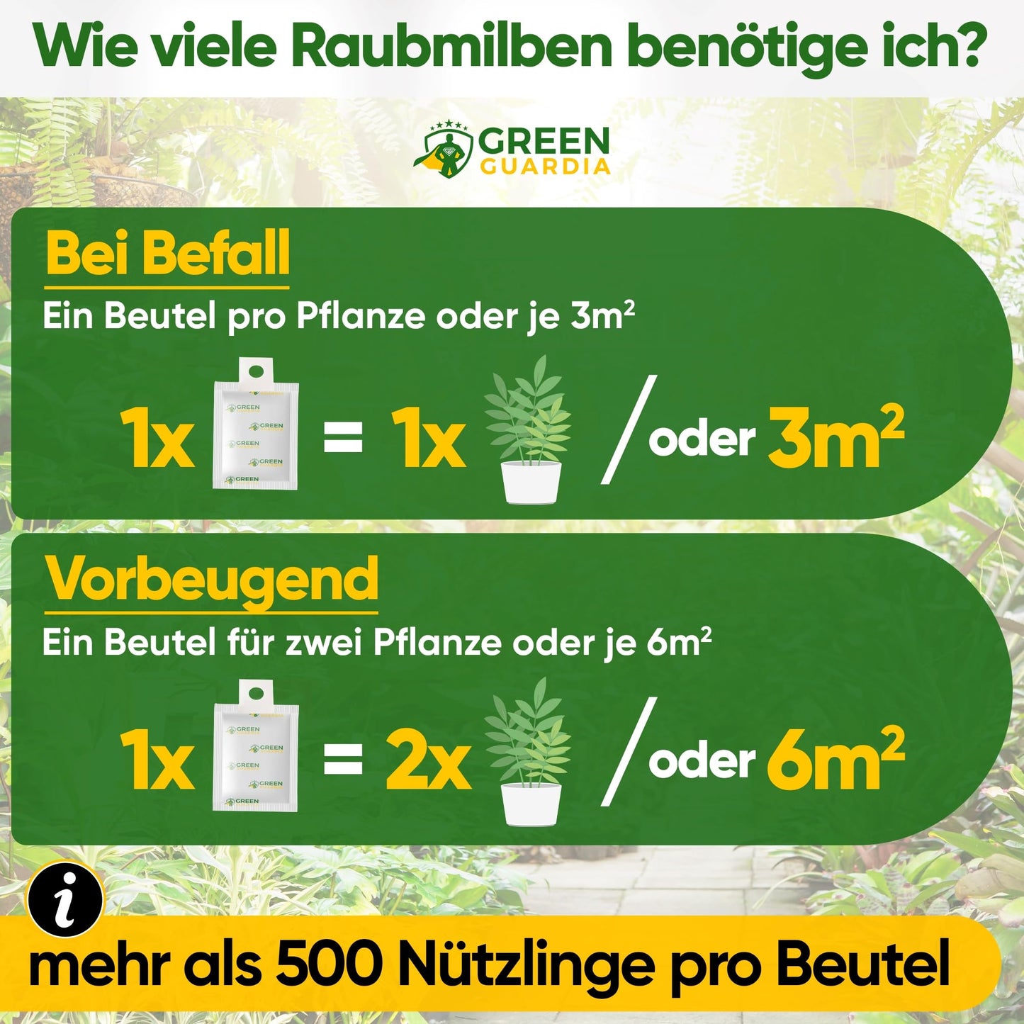 Raubmilben-Mix gegen Thripse & Spinnmilben – GREEN GUARDIA | 3-Mix mit 6 Tüten | Biologische Schädlingsbekämpfung für Pflanzen