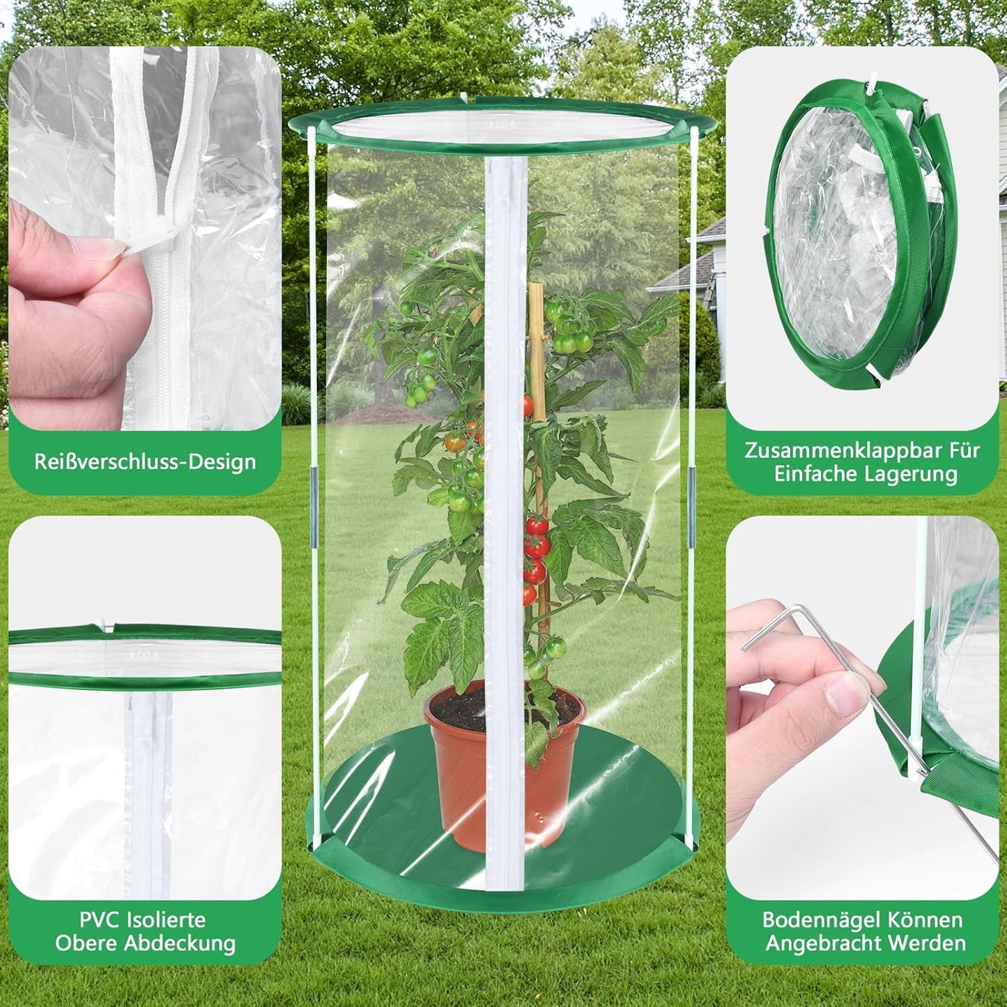 Pop Up Gewächshaus Klein, 2 Stück 53×30cm Mini Gewächshaus für Kübelpflanzen für Blumen Gemüse & Pilze, Transparentes PVC Überwinterungszelt für Pflanzen