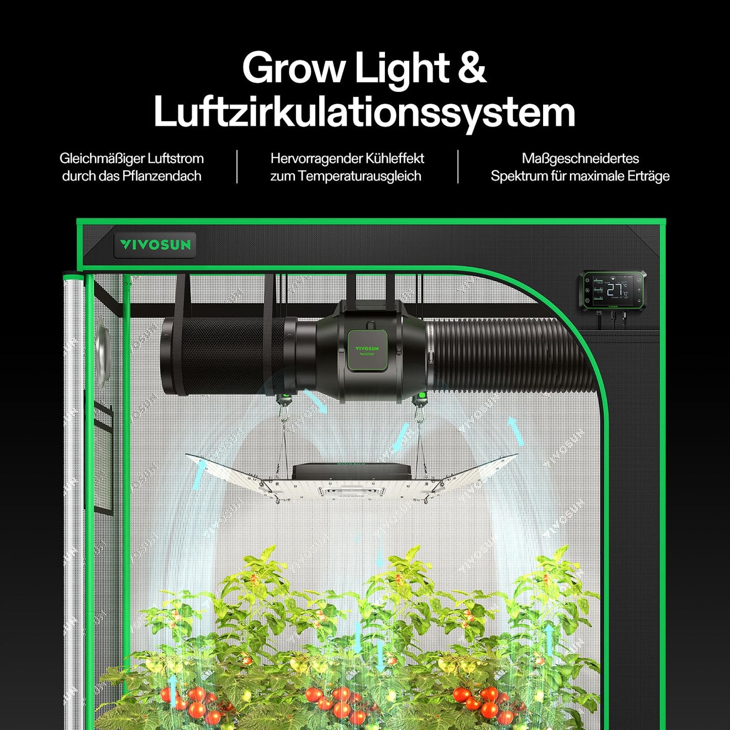 VIVOSUN Smart Growzelt Komplettset, WLAN-integriertes automatisches Grow-System mit 200W Vollspektrum-LED-Pflanzenlampe und effizientem Belüftungssystem mit GrowHub E42A+ Controller