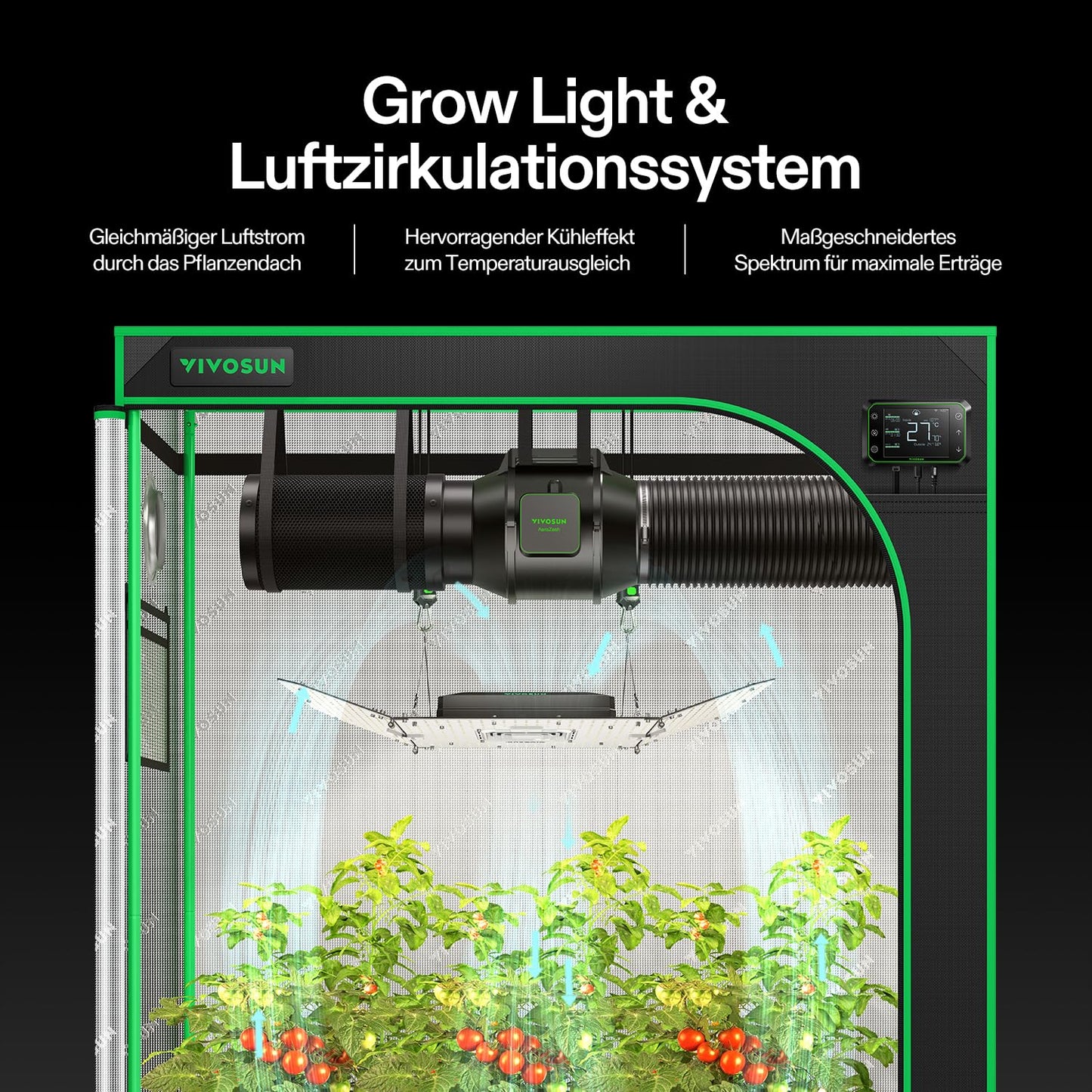 VIVOSUN Smart Growzelt Komplettset, WLAN-integriertes automatisches Grow-System mit 200W Vollspektrum-LED-Pflanzenlampe und effizientem Belüftungssystem mit GrowHub E42A+ Controller