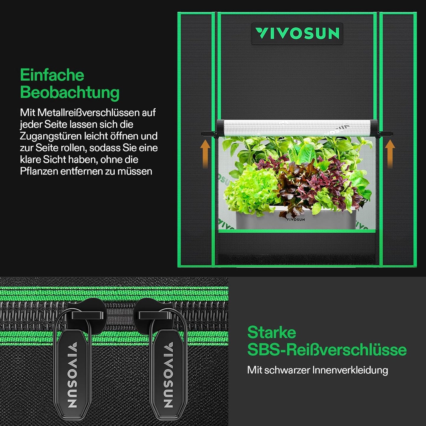 VIVOSUN Growzelt lichtdichtes Indoor Hydroponik Zelt mit reflektierendem Mylar Sichtfenster Bodenwanne stabile Rahmenstruktur Pflanzenzelt Gewächshaus S558 Grow Tent passend für VSF6450