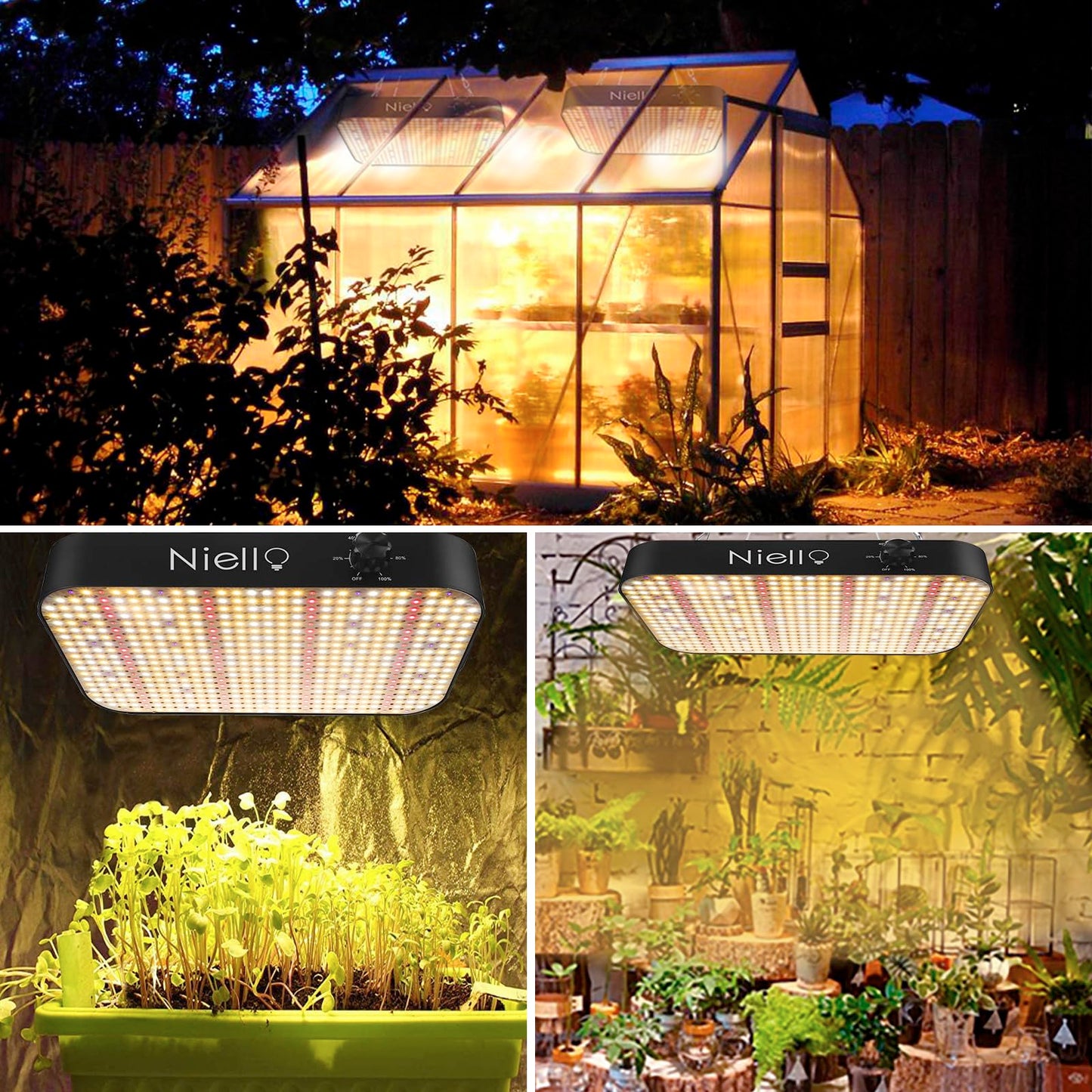 Niello QB1000 LED Pflanzenlampe with dimmable, LED Grow Lampe Vollspektrum, Hohem PPFD und IR Grow Light Wachstumslampe für 2x2ft Innen Wachsen Zelt Samen Knospe Pflanze Gemüse und Blume