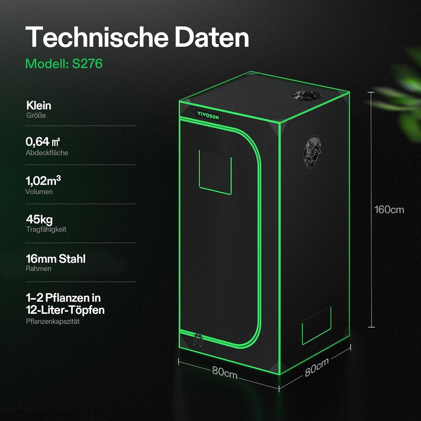 VIVOSUN Growzelt lichtdichtes Indoor Hydroponik Zelt mit reflektierendem Mylar Sichtfenster Bodenwanne stabile Rahmenstruktur Pflanzenzelt Gewächshaus S558 Grow Tent passend für VSF6450