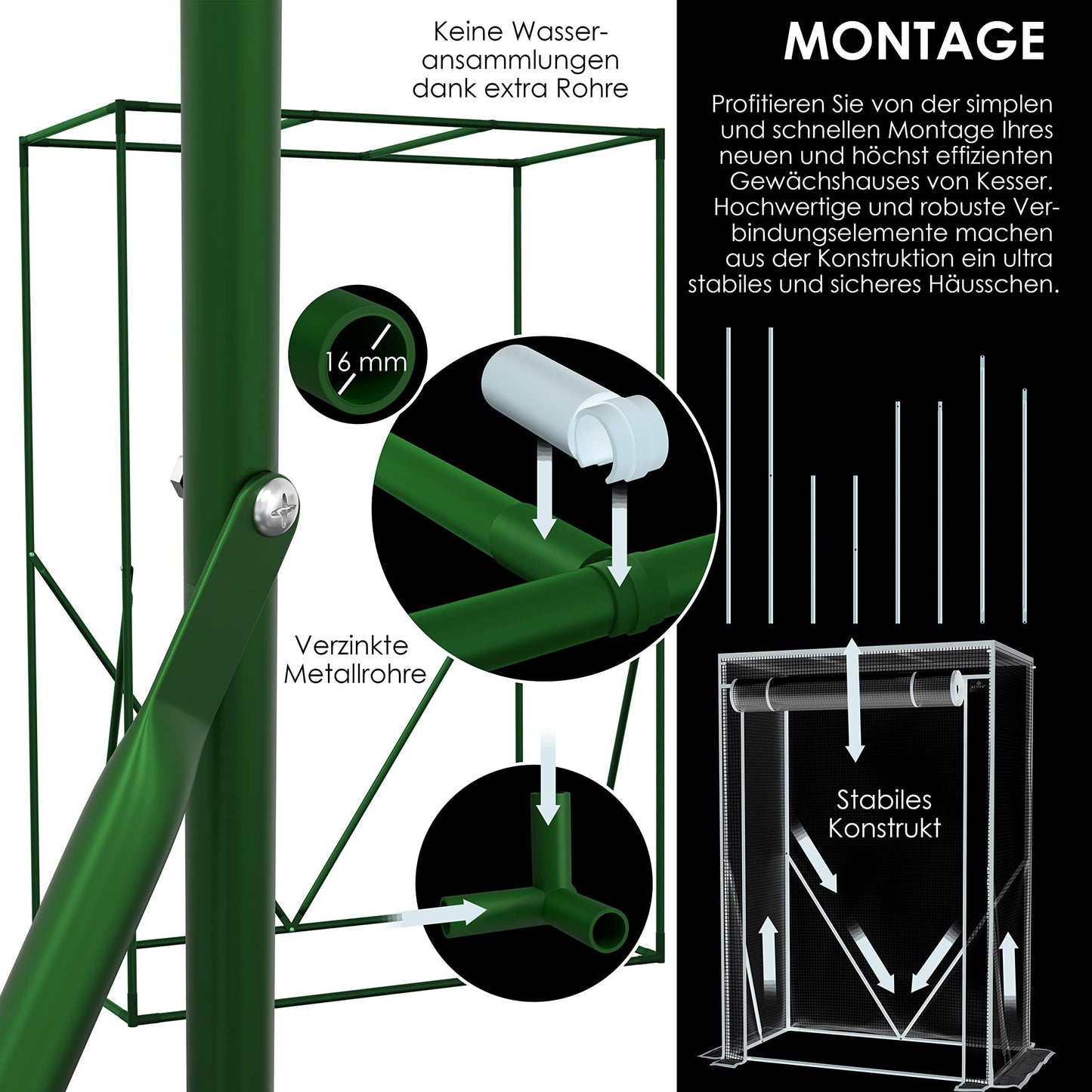 KESSER® Premium Tomatengewächshaus Foliengewächshaus, Gewächshaus klein, Tomatenhaus, Treibhaus mit Tür zum Aufrollen - 100 x 50 x 150 cm Frühbeet, Gemüse, Blumen, Obst, Inkl. Montagezubehör, Garten