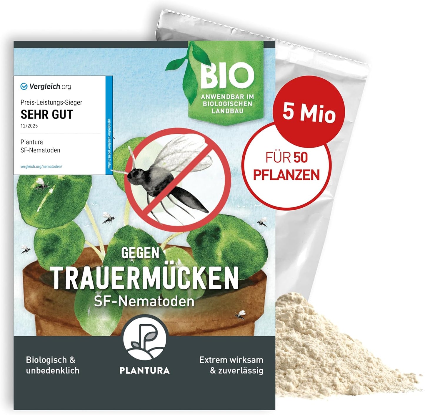 Plantura SF-Nematoden gegen Trauermücken, zum Gießen, hochwirksam & biologisch, Nützlinge aus Deutschland, 5 Mio für 5 m²/ ca. 50 Pflanzen
