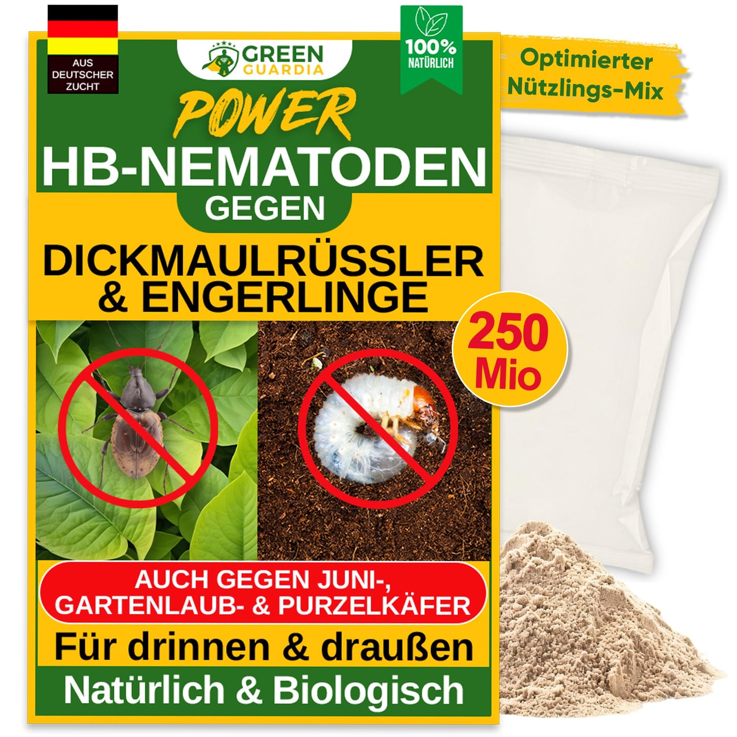 Power HB-Nematoden gegen Dickmaulrüssler & Engerlinge - 5 Mio. (10m²) -biologische Schädlingsbekämpfung, umweltfreundlich, chemiefrei. Einfach anzuwenden & Sicher für Mensch & Tier