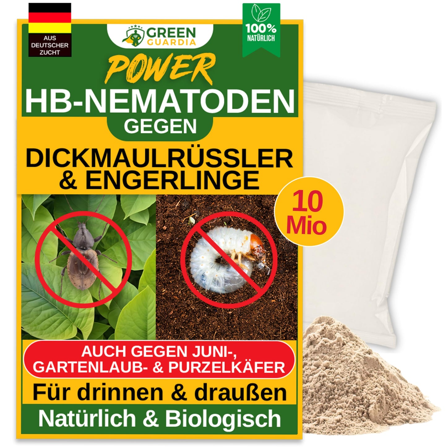 Power HB-Nematoden gegen Dickmaulrüssler & Engerlinge - 5 Mio. (10m²) -biologische Schädlingsbekämpfung, umweltfreundlich, chemiefrei. Einfach anzuwenden & Sicher für Mensch & Tier