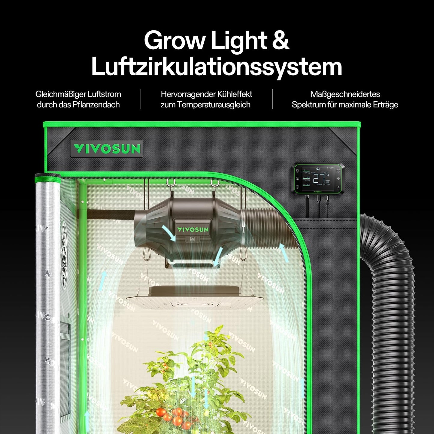 VIVOSUN Smart Growzelt Komplettset, WLAN-integriertes automatisches Grow-System mit 200W Vollspektrum-LED-Pflanzenlampe und effizientem Belüftungssystem mit GrowHub E42A+ Controller