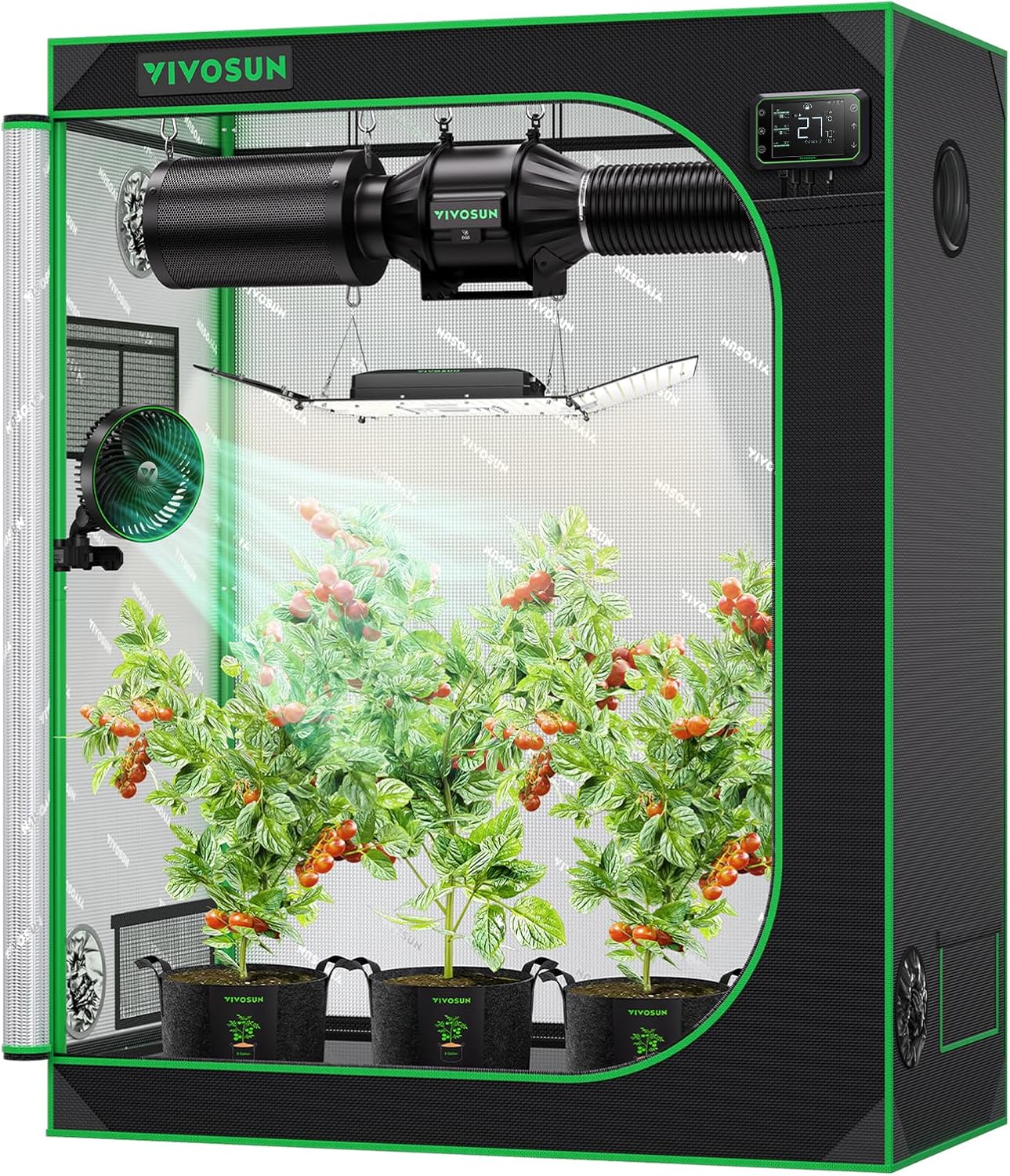 VIVOSUN Growzelt lichtdichtes Indoor Hydroponik Zelt mit reflektierendem Mylar Sichtfenster Bodenwanne stabile Rahmenstruktur Pflanzenzelt Gewächshaus S558 Grow Tent passend für VSF6450