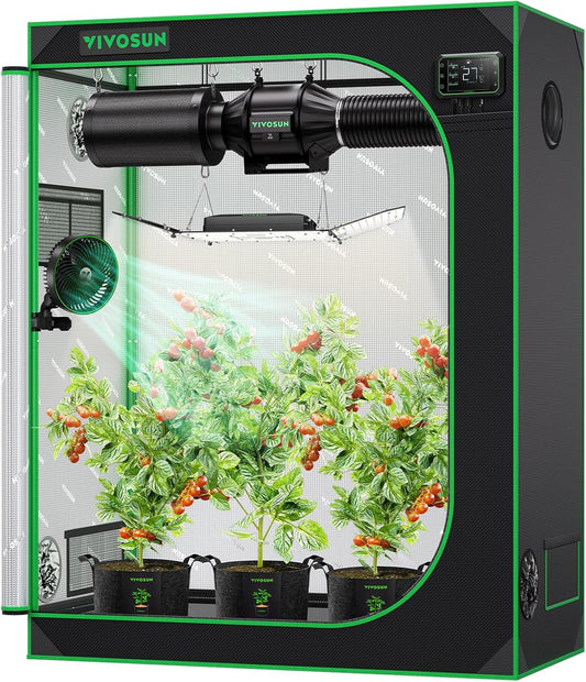 VIVOSUN Growzelt lichtdichtes Indoor Hydroponik Zelt mit reflektierendem Mylar Sichtfenster Bodenwanne stabile Rahmenstruktur Pflanzenzelt Gewächshaus S558 Grow Tent passend für VSF6450
