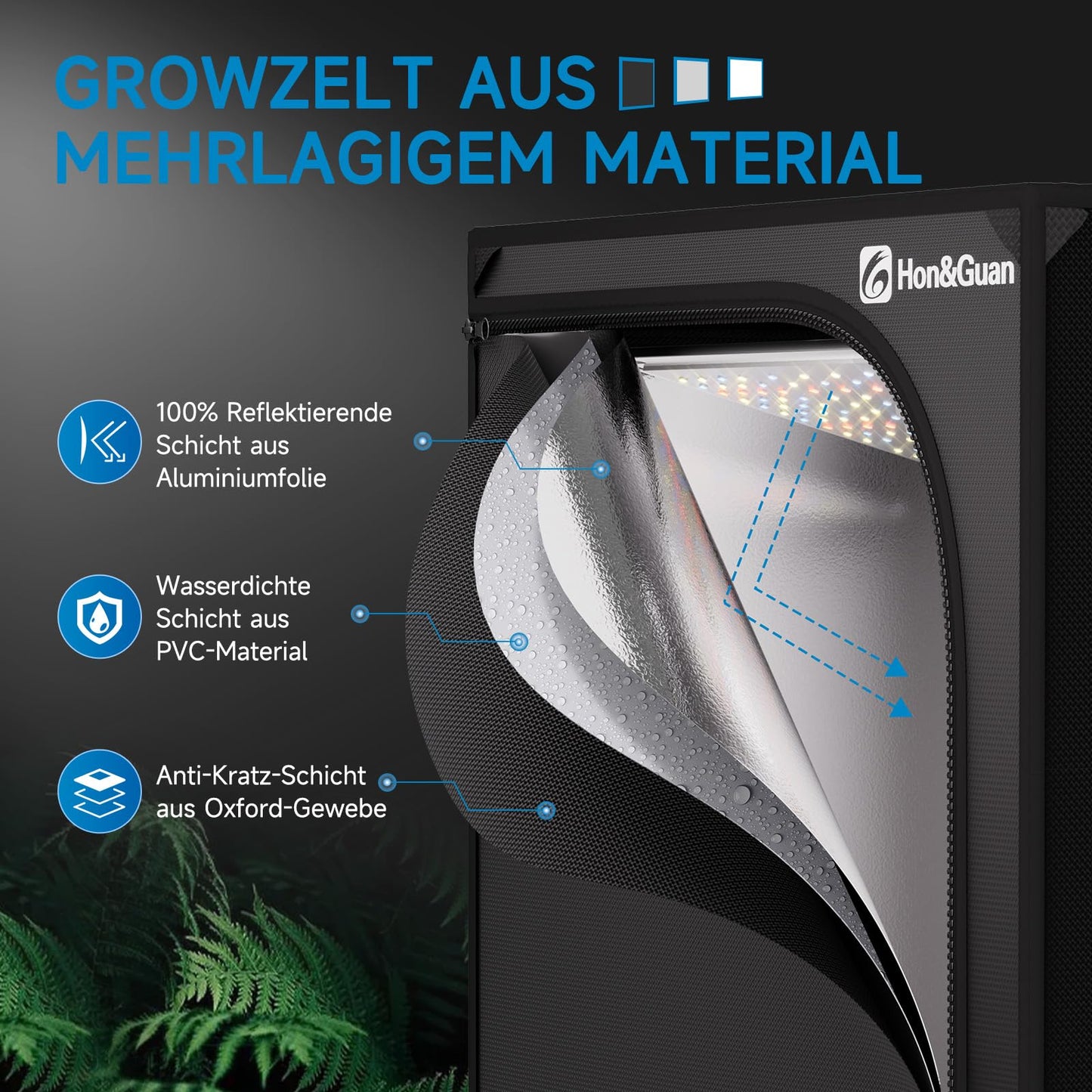 grow zelt komplett set led Hon&Guan Growzelt Komplettset mit HG1000 LED Grow Lampe 60x60x160cm Gr – Krumme Gurken