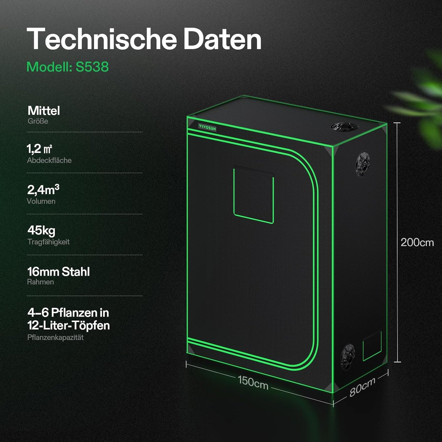 VIVOSUN Growzelt lichtdichtes Indoor Hydroponik Zelt mit reflektierendem Mylar Sichtfenster Bodenwanne stabile Rahmenstruktur Pflanzenzelt Gewächshaus S558 Grow Tent passend für VSF6450