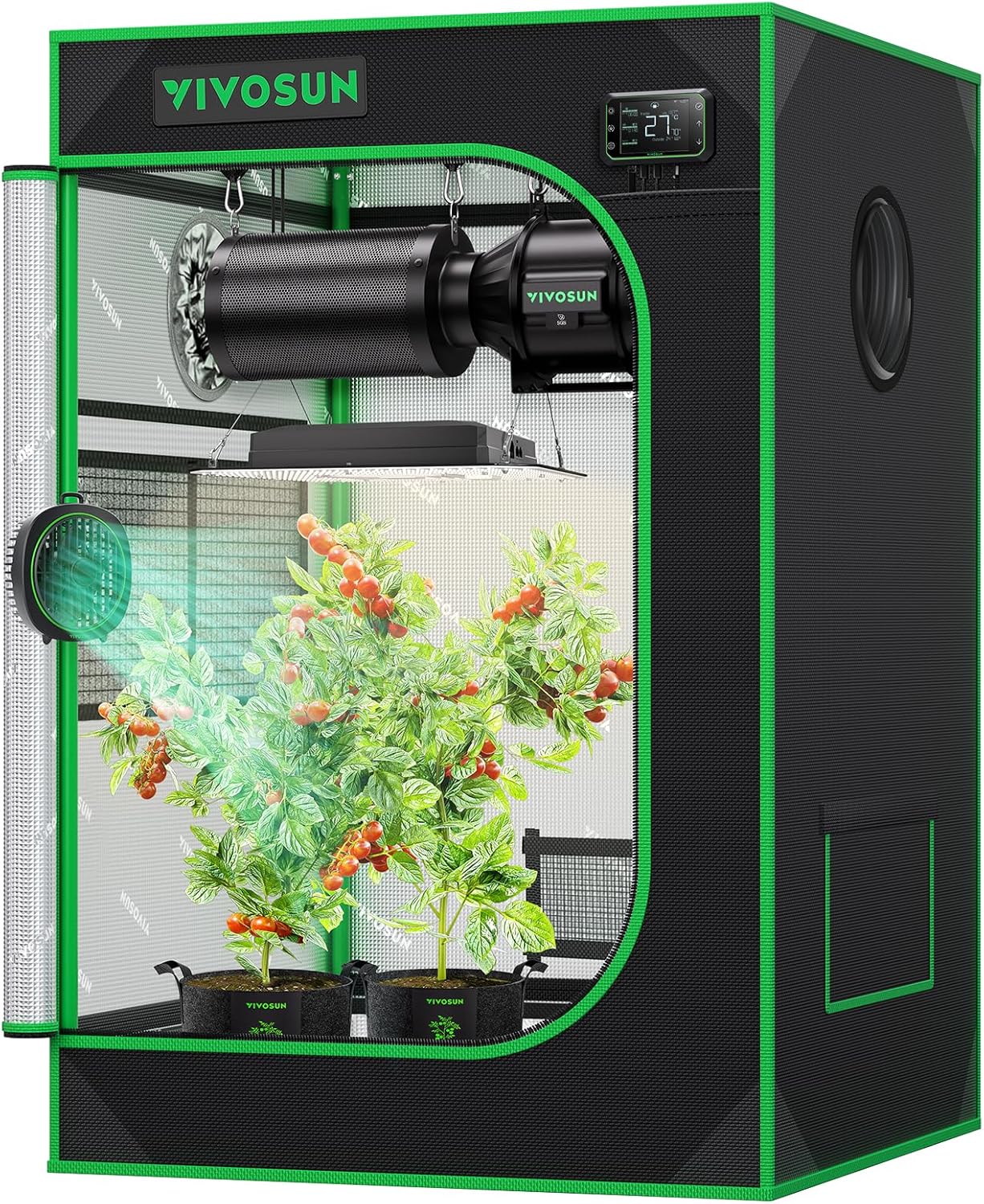 VIVOSUN Growzelt lichtdichtes Indoor Hydroponik Zelt mit reflektierendem Mylar Sichtfenster Bodenwanne stabile Rahmenstruktur Pflanzenzelt Gewächshaus S558 Grow Tent passend für VSF6450