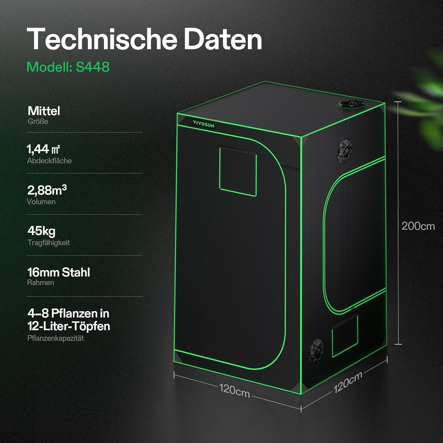 VIVOSUN Growzelt lichtdichtes Indoor Hydroponik Zelt mit reflektierendem Mylar Sichtfenster Bodenwanne stabile Rahmenstruktur Pflanzenzelt Gewächshaus S558 Grow Tent passend für VSF6450