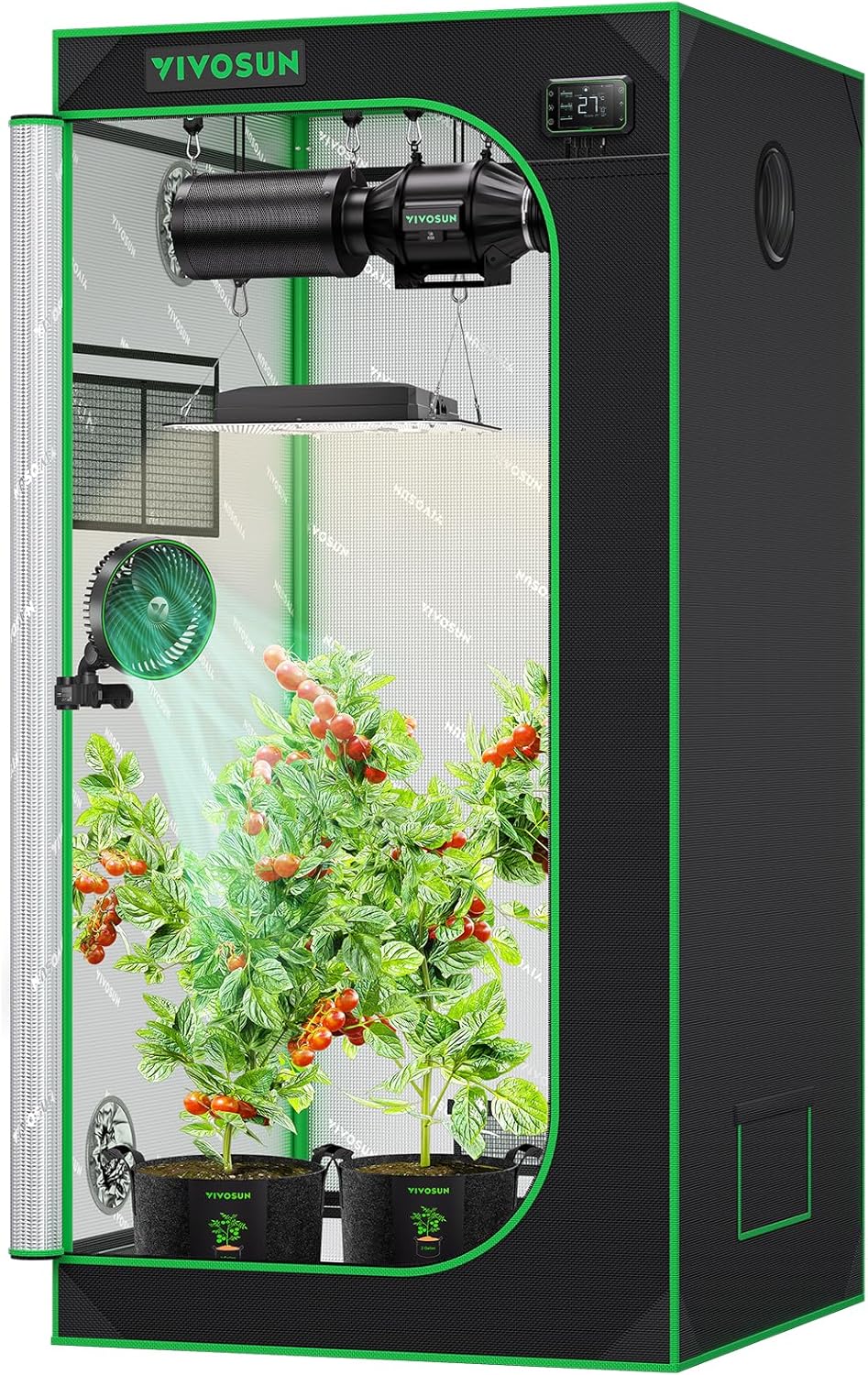 VIVOSUN Growzelt lichtdichtes Indoor Hydroponik Zelt mit reflektierendem Mylar Sichtfenster Bodenwanne stabile Rahmenstruktur Pflanzenzelt Gewächshaus S558 Grow Tent passend für VSF6450