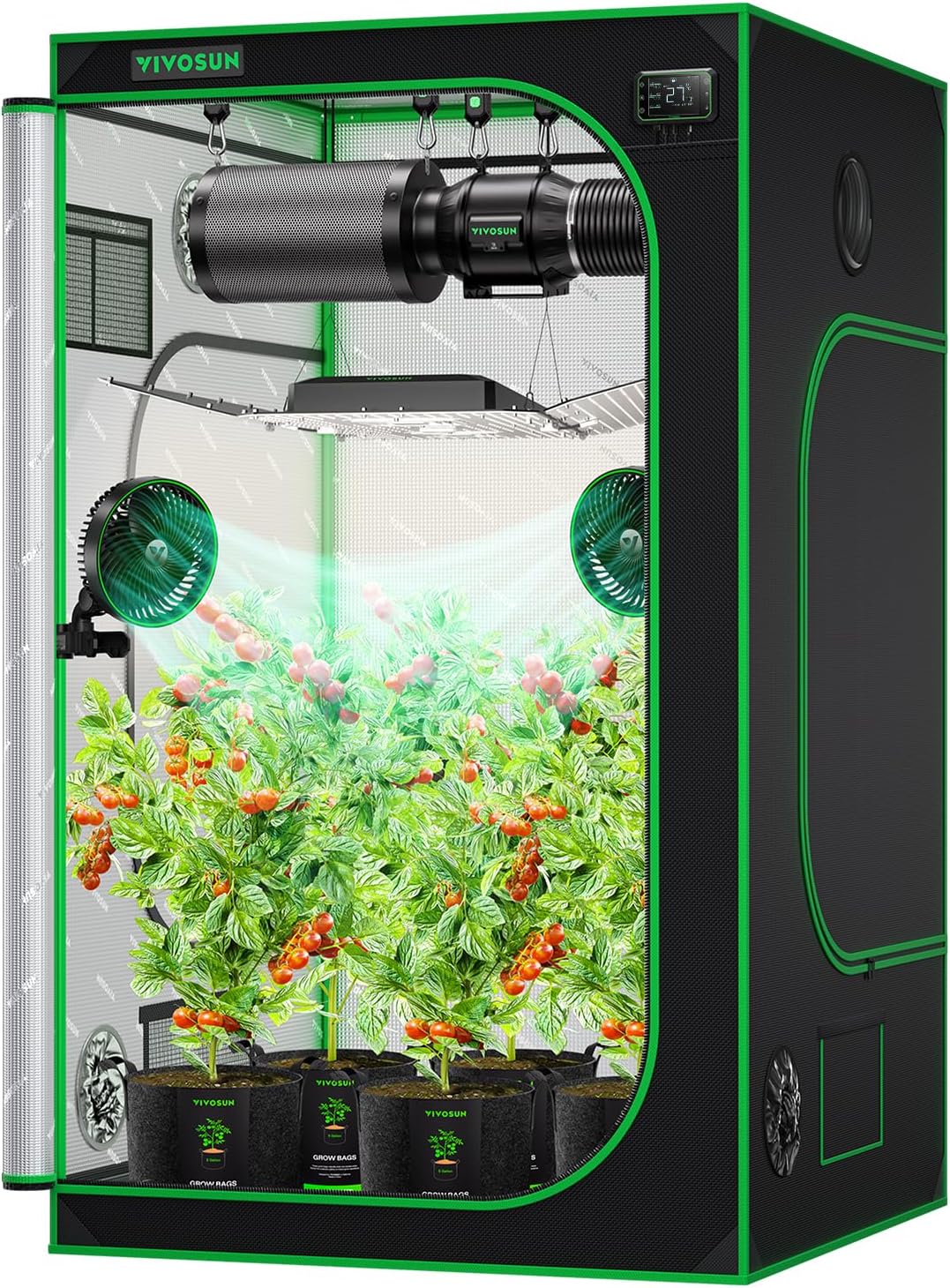 VIVOSUN Growzelt lichtdichtes Indoor Hydroponik Zelt mit reflektierendem Mylar Sichtfenster Bodenwanne stabile Rahmenstruktur Pflanzenzelt Gewächshaus S558 Grow Tent passend für VSF6450