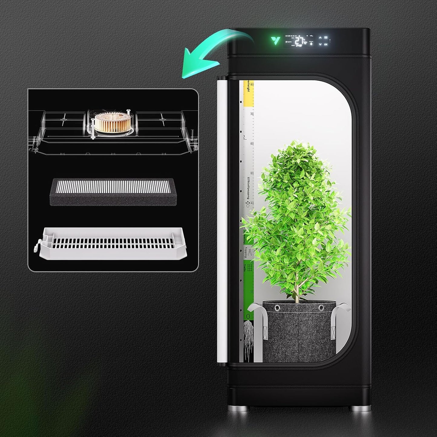 VGrow All-in-One Smart Grow Box, Professionelles System mit Samsung LM301H EVO Grow Lampe, Fortschrittliches Zirkulations- und Ventilationssystem, Bewässerung, Nährstoffzufuhr für Indoor-Hydroponik