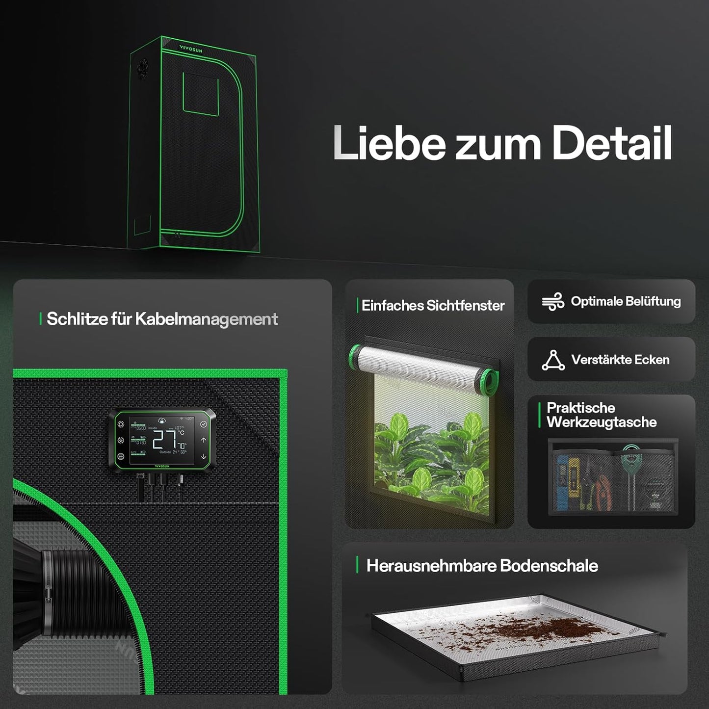 VIVOSUN Growzelt lichtdichtes Indoor Hydroponik Zelt mit reflektierendem Mylar Sichtfenster Bodenwanne stabile Rahmenstruktur Pflanzenzelt Gewächshaus S558 Grow Tent passend für VSF6450