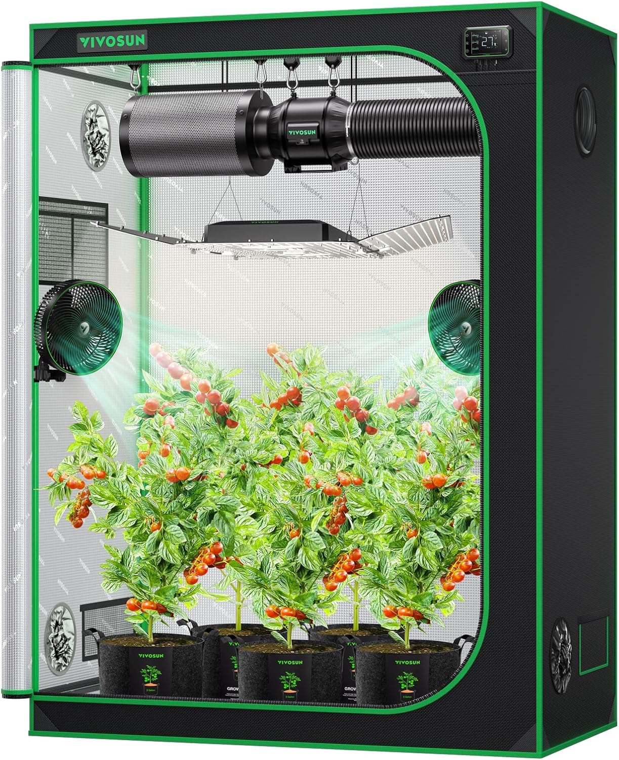 VIVOSUN Growzelt lichtdichtes Indoor Hydroponik Zelt mit reflektierendem Mylar Sichtfenster Bodenwanne stabile Rahmenstruktur Pflanzenzelt Gewächshaus S558 Grow Tent passend für VSF6450