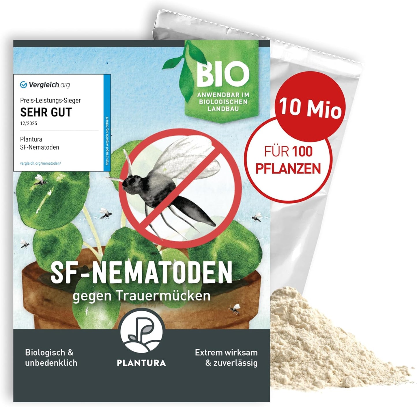 Plantura SF-Nematoden gegen Trauermücken, zum Gießen, hochwirksam & biologisch, Nützlinge aus Deutschland, 5 Mio für 5 m²/ ca. 50 Pflanzen