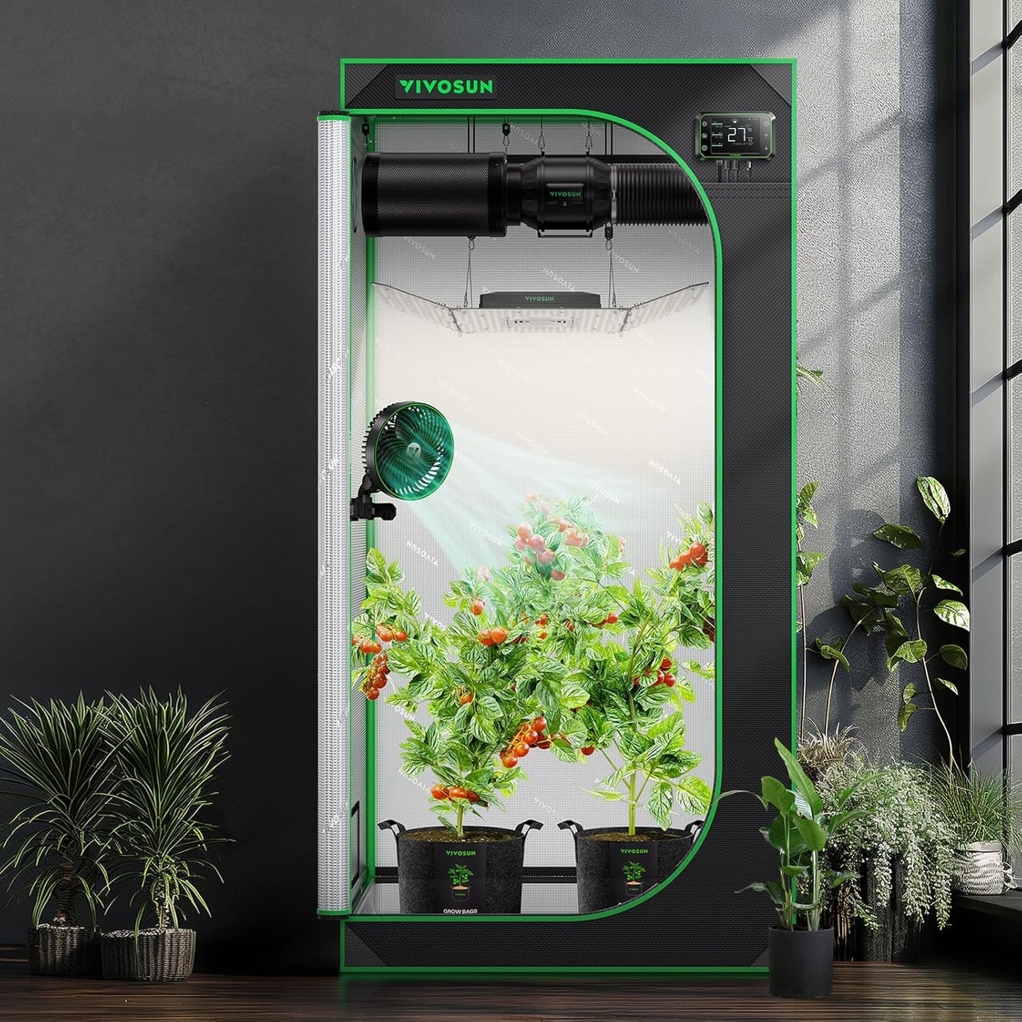 VIVOSUN Growzelt lichtdichtes Indoor Hydroponik Zelt mit reflektierendem Mylar Sichtfenster Bodenwanne stabile Rahmenstruktur Pflanzenzelt Gewächshaus S558 Grow Tent passend für VSF6450