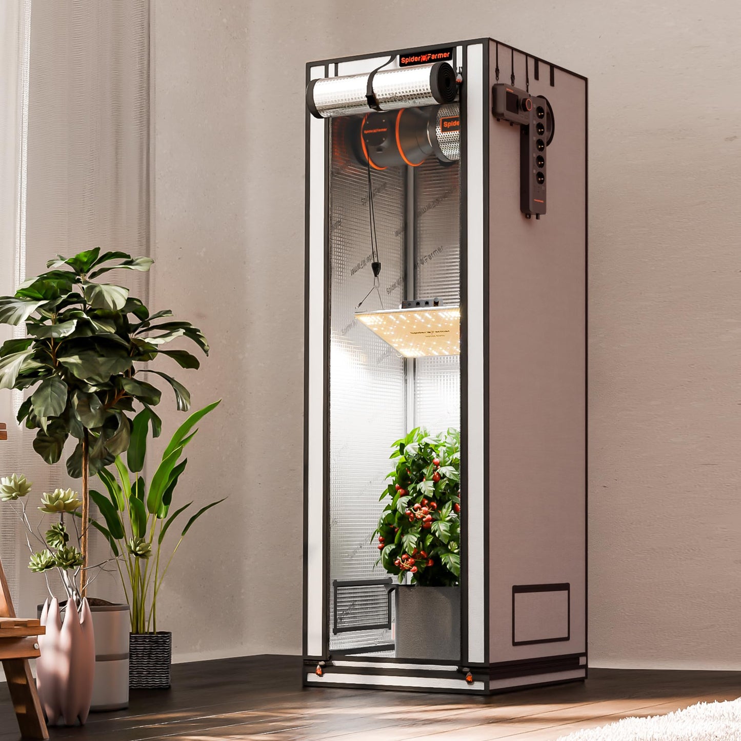 Spider Farmer Growzelt 60x60x180cm, Indoor Grow Tent Kultivation Zelt, hergestellt aus hochreflektierendem Mylar mit Beobachtungsfenster und abnehmbarem Boden Tablett, für SF1000/SF1000D