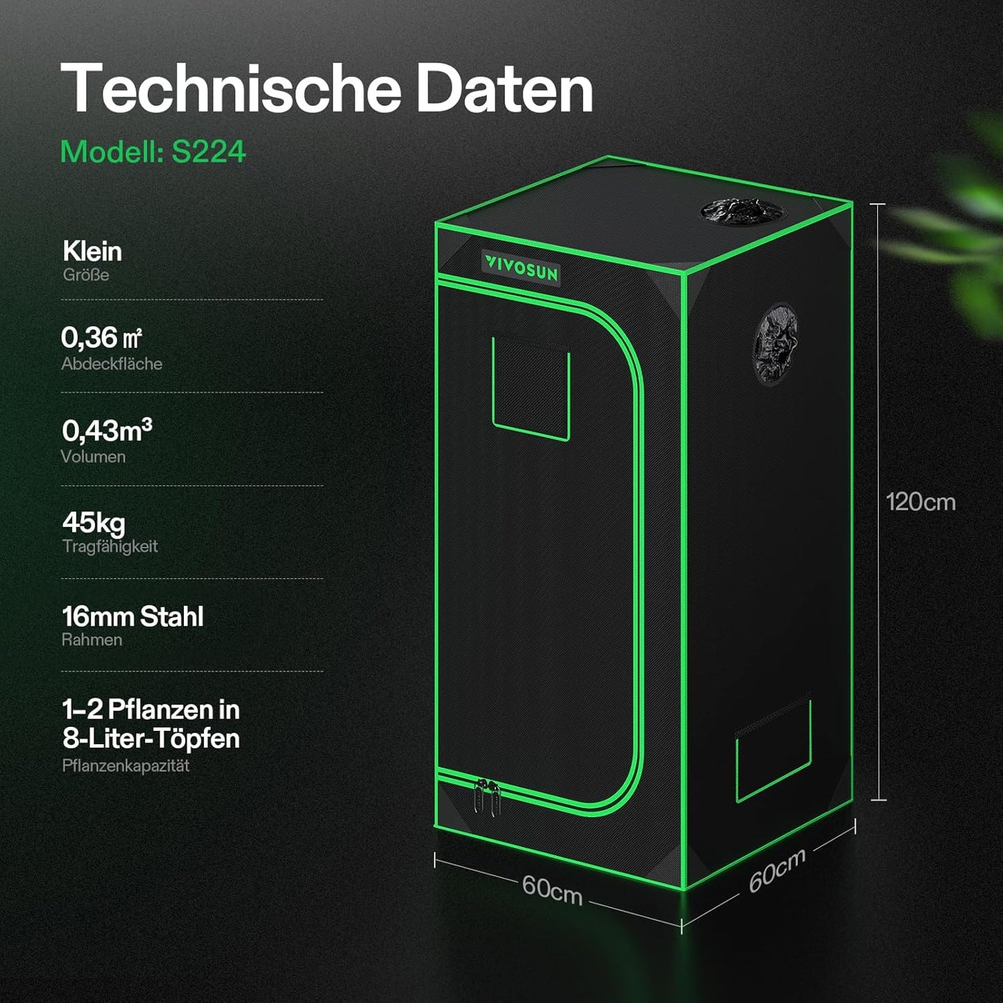 VIVOSUN Growzelt lichtdichtes Indoor Hydroponik Zelt mit reflektierendem Mylar Sichtfenster Bodenwanne stabile Rahmenstruktur Pflanzenzelt Gewächshaus S558 Grow Tent passend für VSF6450