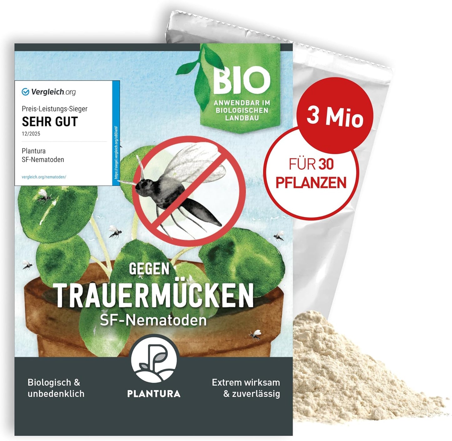 Plantura SF-Nematoden gegen Trauermücken, zum Gießen, hochwirksam & biologisch, Nützlinge aus Deutschland, 5 Mio für 5 m²/ ca. 50 Pflanzen