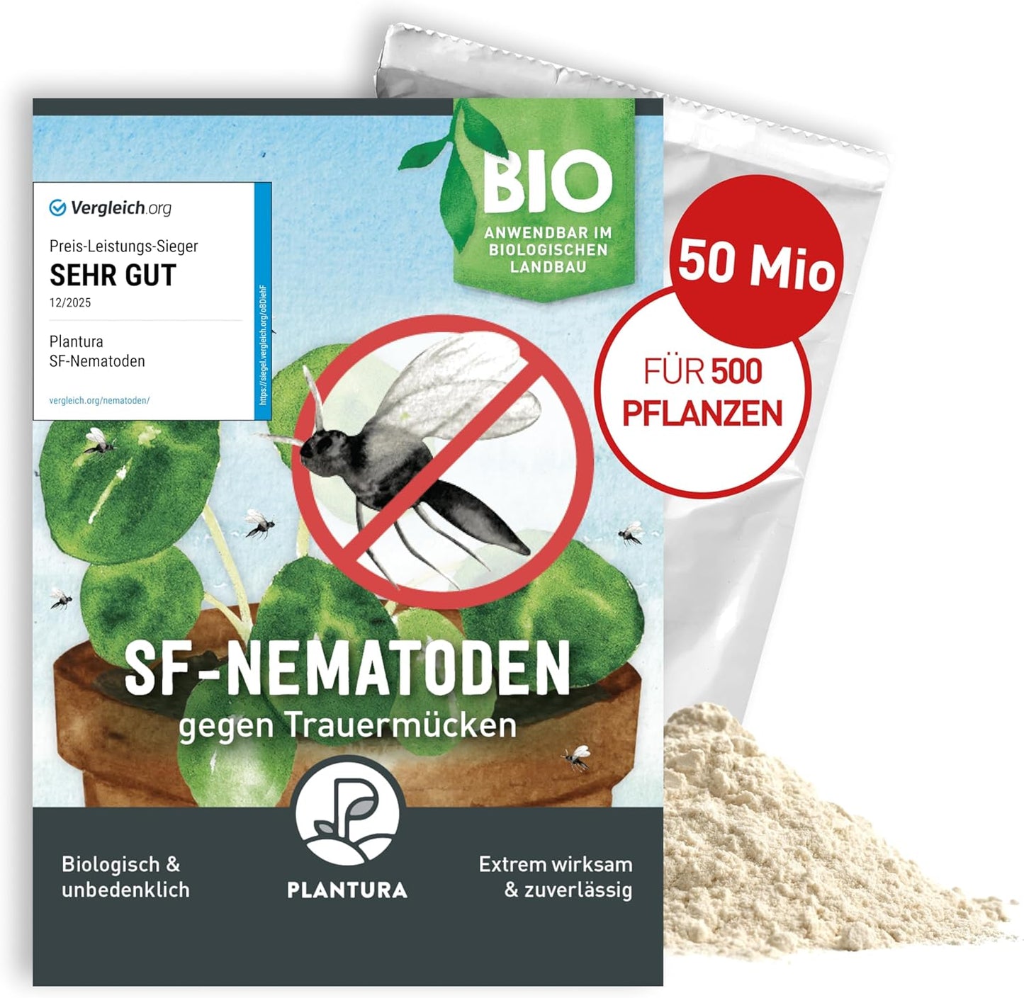 Plantura SF-Nematoden gegen Trauermücken, zum Gießen, hochwirksam & biologisch, Nützlinge aus Deutschland, 5 Mio für 5 m²/ ca. 50 Pflanzen