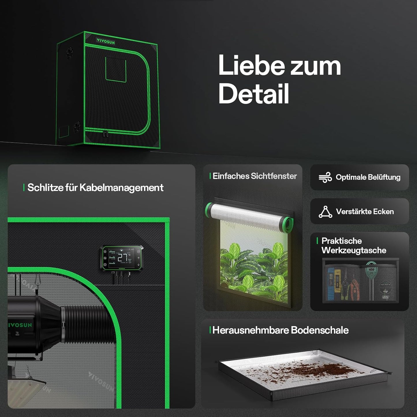 VIVOSUN Growzelt lichtdichtes Indoor Hydroponik Zelt mit reflektierendem Mylar Sichtfenster Bodenwanne stabile Rahmenstruktur Pflanzenzelt Gewächshaus S558 Grow Tent passend für VSF6450