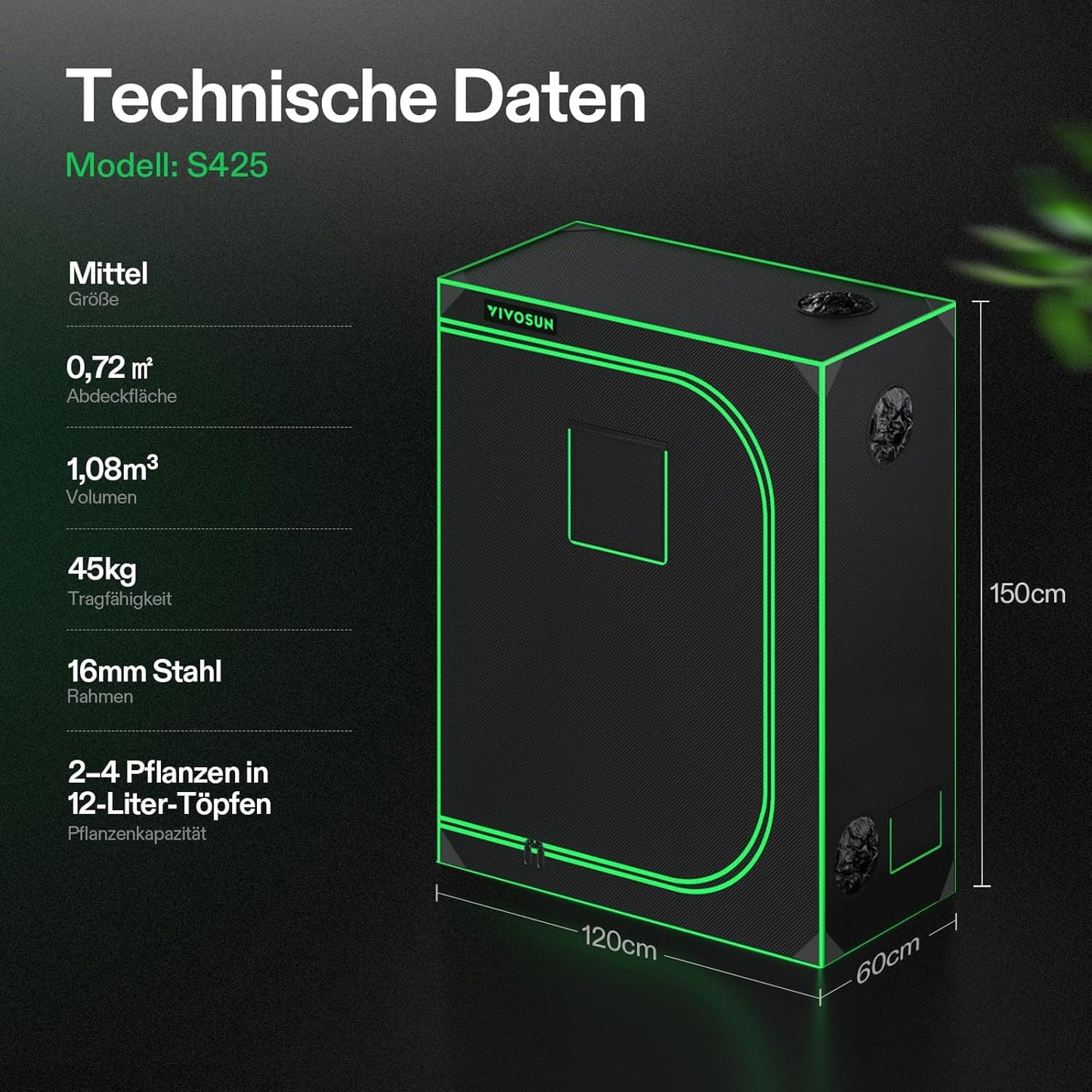 VIVOSUN Growzelt lichtdichtes Indoor Hydroponik Zelt mit reflektierendem Mylar Sichtfenster Bodenwanne stabile Rahmenstruktur Pflanzenzelt Gewächshaus S558 Grow Tent passend für VSF6450