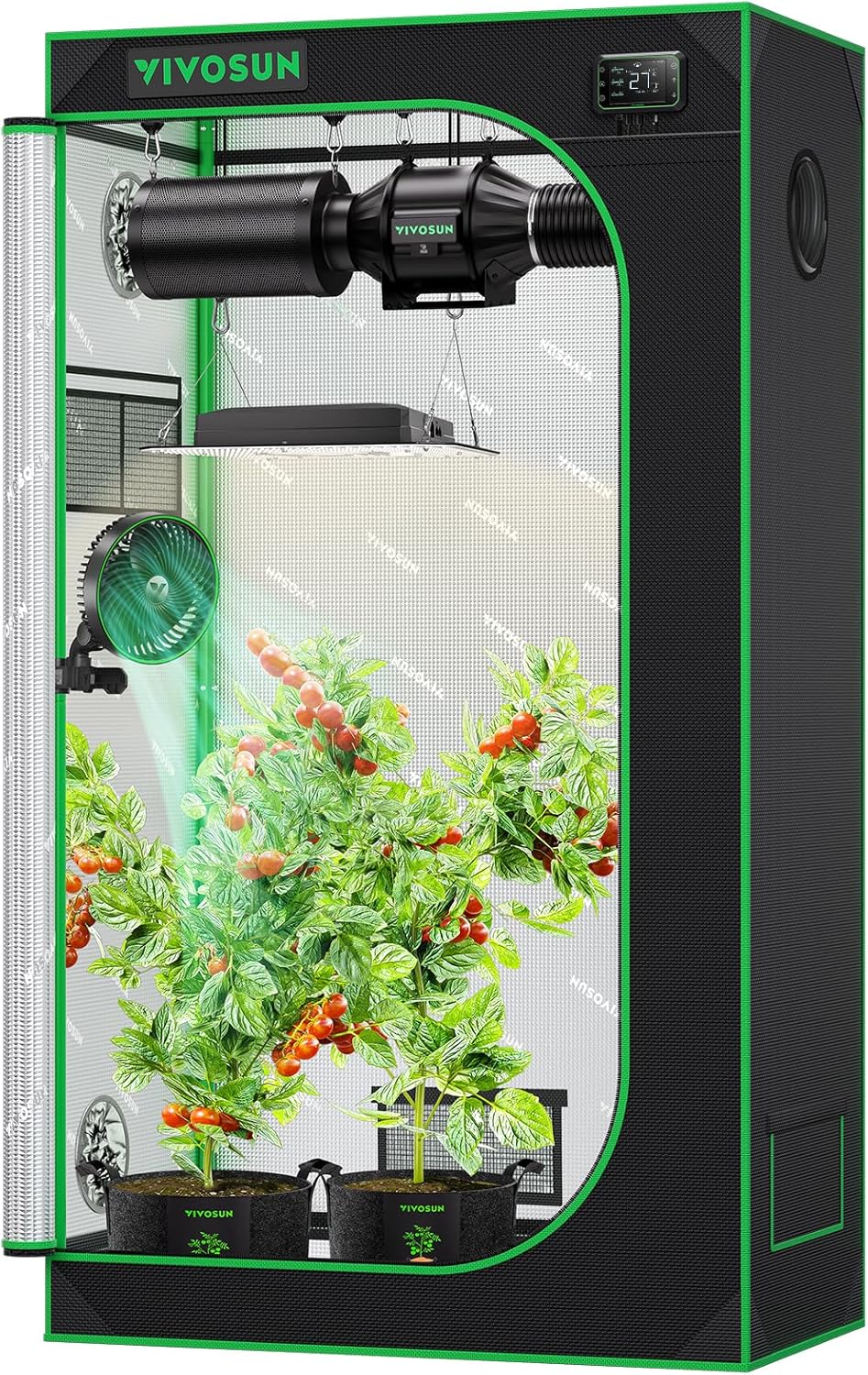 VIVOSUN Growzelt lichtdichtes Indoor Hydroponik Zelt mit reflektierendem Mylar Sichtfenster Bodenwanne stabile Rahmenstruktur Pflanzenzelt Gewächshaus S558 Grow Tent passend für VSF6450