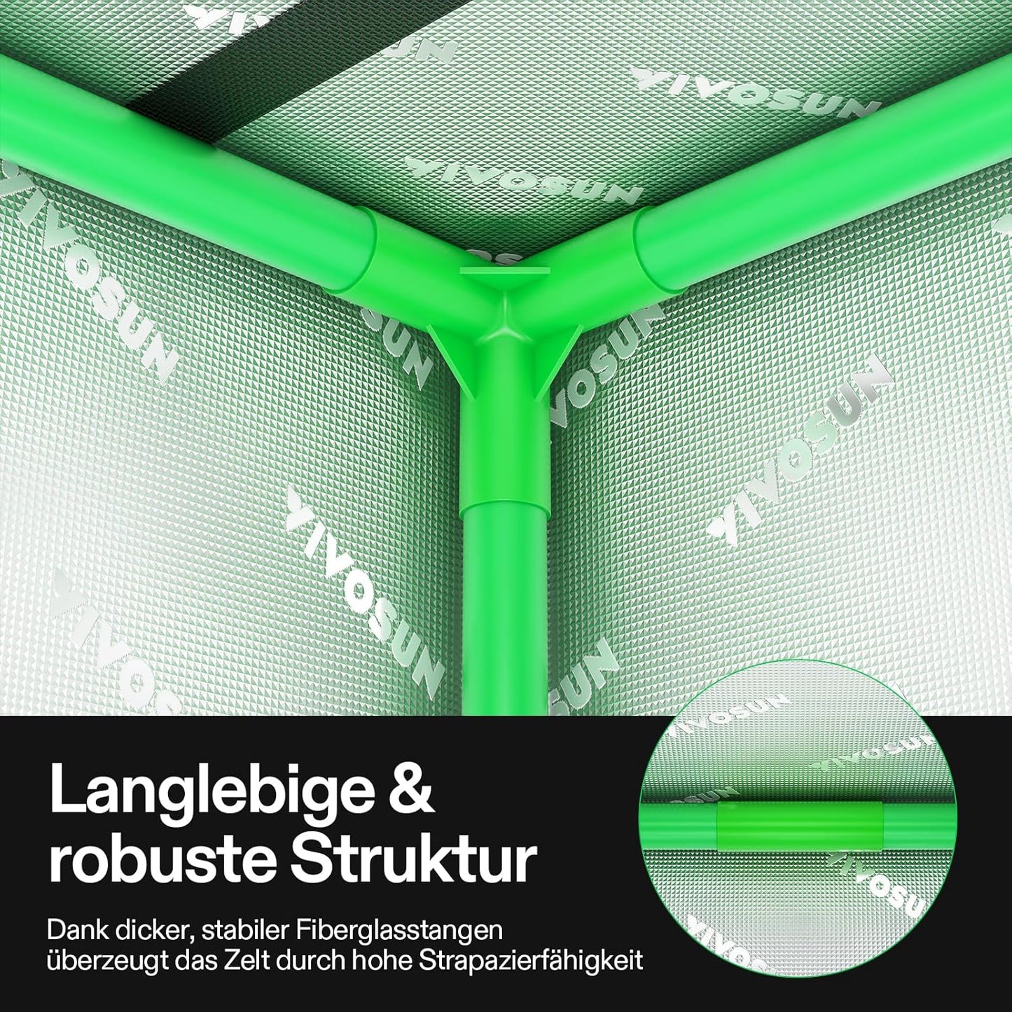 VIVOSUN Growzelt lichtdichtes Indoor Hydroponik Zelt mit reflektierendem Mylar Sichtfenster Bodenwanne stabile Rahmenstruktur Pflanzenzelt Gewächshaus S558 Grow Tent passend für VSF6450