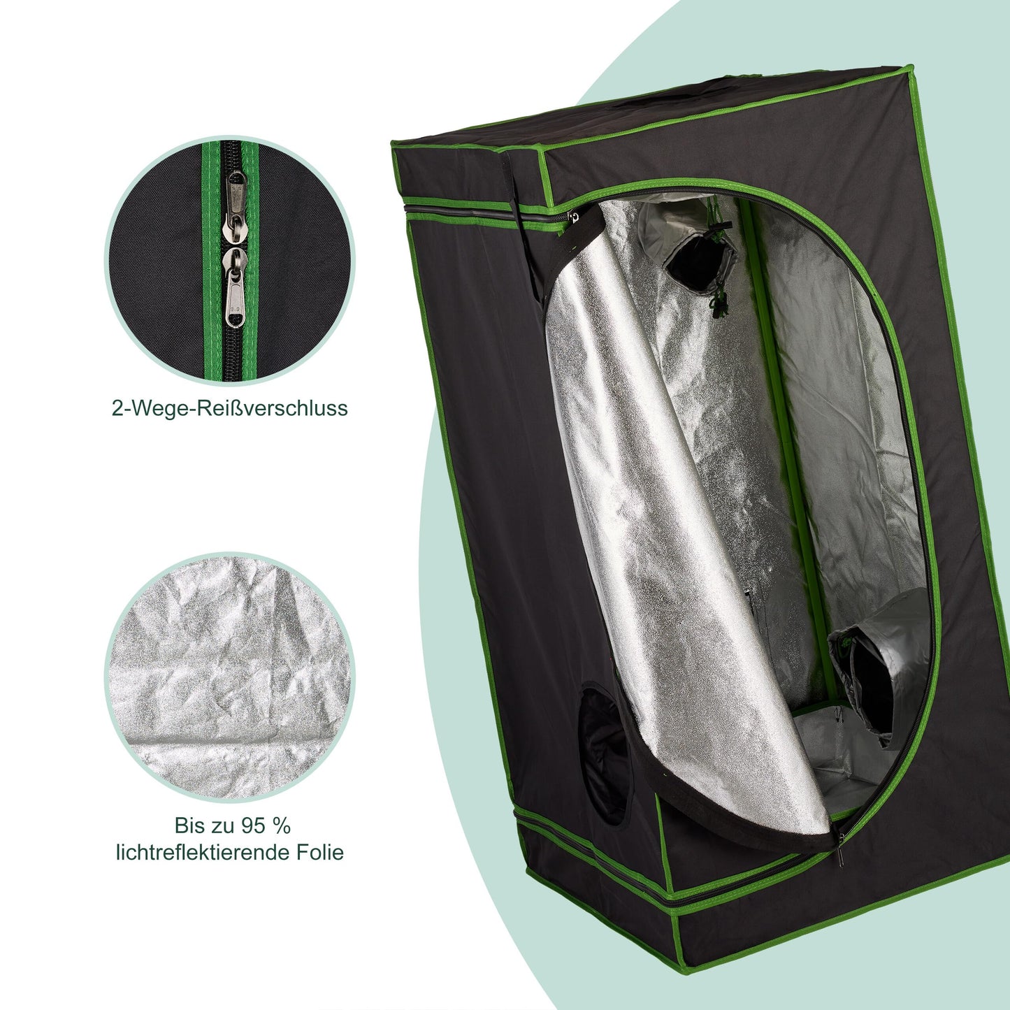 Relaxdays Growzelt, HxBxT: 180x60x60 cm, reflektierende Innenfolie, lichtundurchlässig, Indoor Zuchtzelt, schwarz/grün