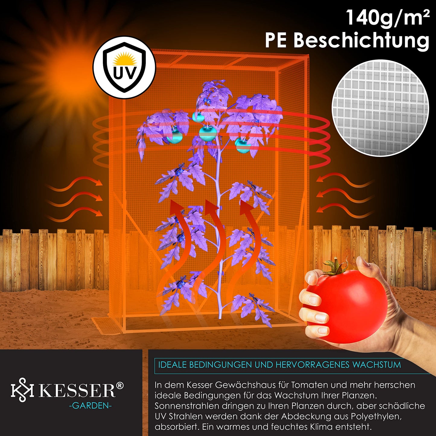 KESSER® Premium Tomatengewächshaus Foliengewächshaus, Gewächshaus klein, Tomatenhaus, Treibhaus mit Tür zum Aufrollen - 100 x 50 x 150 cm Frühbeet, Gemüse, Blumen, Obst, Inkl. Montagezubehör, Garten