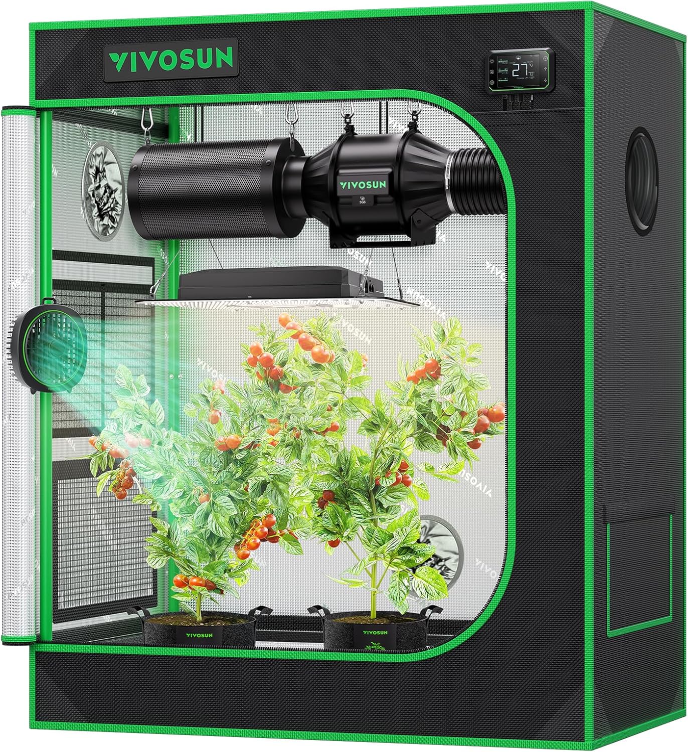 VIVOSUN Growzelt lichtdichtes Indoor Hydroponik Zelt mit reflektierendem Mylar Sichtfenster Bodenwanne stabile Rahmenstruktur Pflanzenzelt Gewächshaus S558 Grow Tent passend für VSF6450