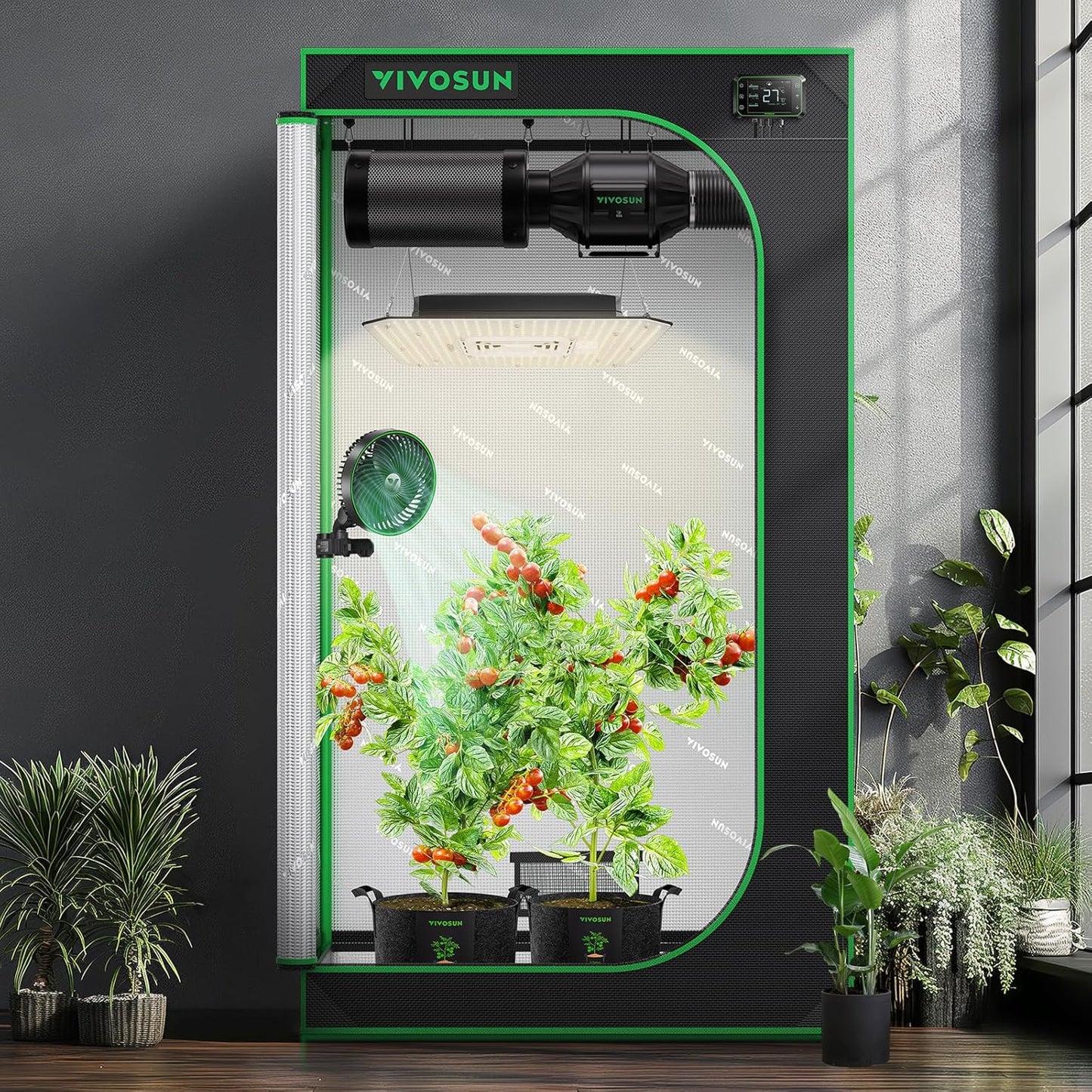 VIVOSUN Growzelt lichtdichtes Indoor Hydroponik Zelt mit reflektierendem Mylar Sichtfenster Bodenwanne stabile Rahmenstruktur Pflanzenzelt Gewächshaus S558 Grow Tent passend für VSF6450