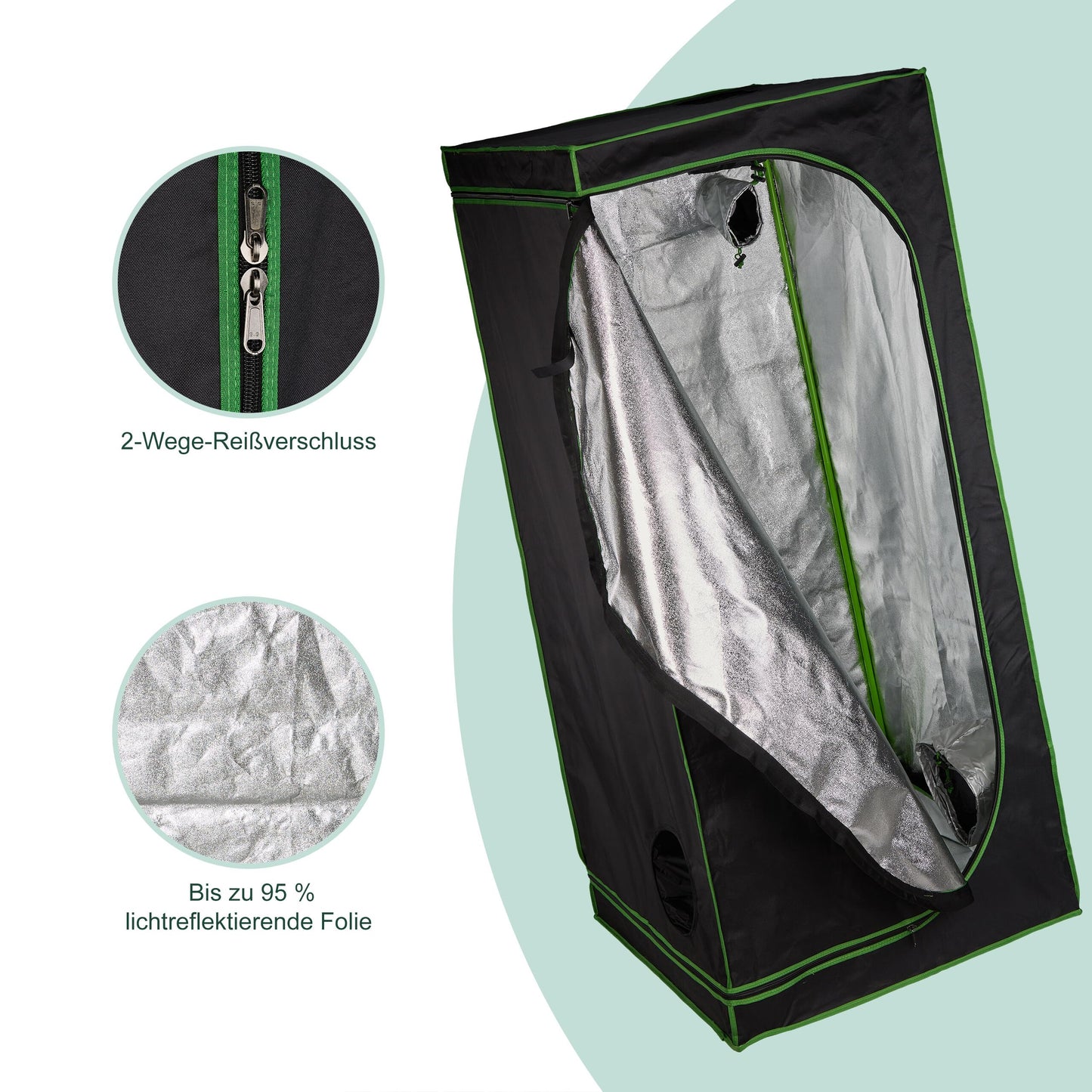 Relaxdays Growzelt, HxBxT: 180x60x60 cm, reflektierende Innenfolie, lichtundurchlässig, Indoor Zuchtzelt, schwarz/grün
