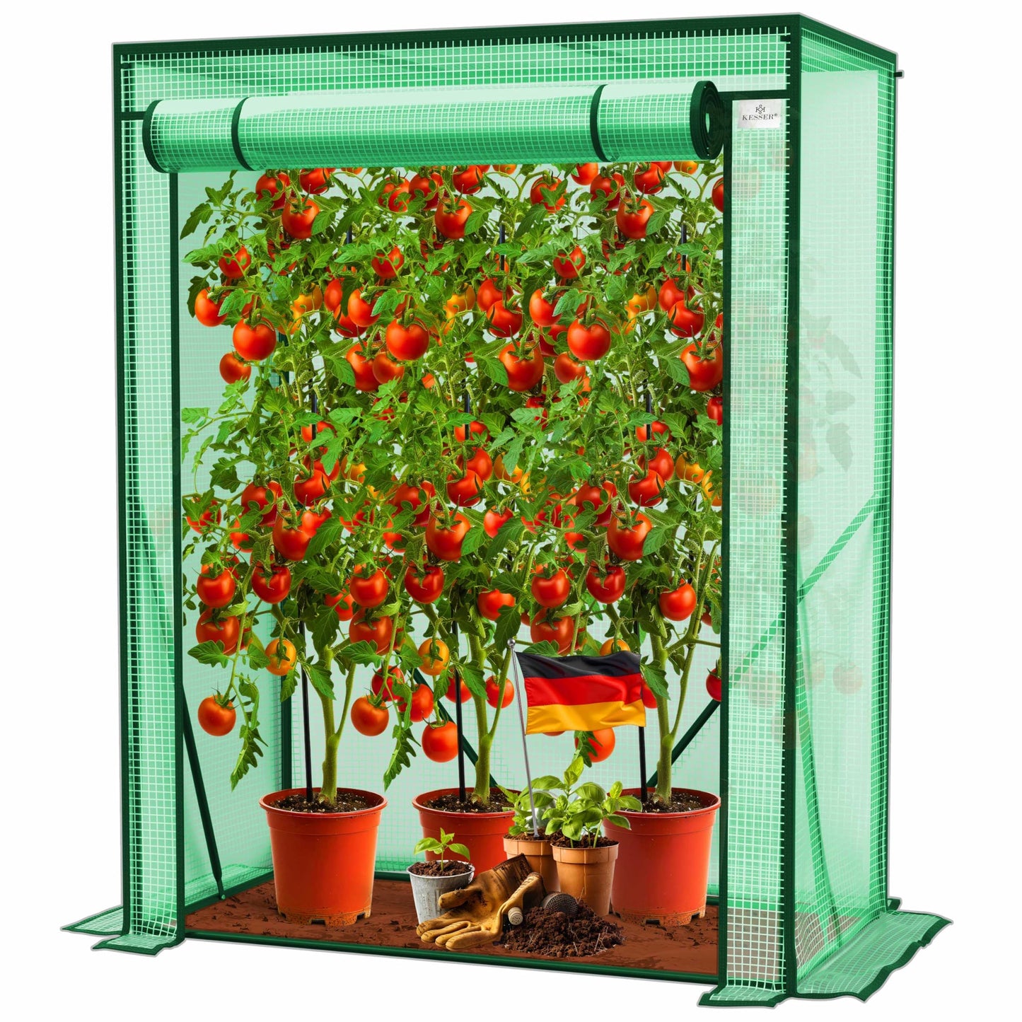 KESSER® Premium Tomatengewächshaus Foliengewächshaus, Gewächshaus klein, Tomatenhaus, Treibhaus mit Tür zum Aufrollen - 100 x 50 x 150 cm Frühbeet, Gemüse, Blumen, Obst, Inkl. Montagezubehör, Garten