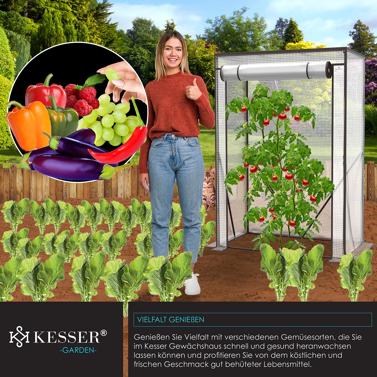 KESSER® Premium Tomatengewächshaus Foliengewächshaus, Gewächshaus klein, Tomatenhaus, Treibhaus mit Tür zum Aufrollen - 100 x 50 x 150 cm Frühbeet, Gemüse, Blumen, Obst, Inkl. Montagezubehör, Garten